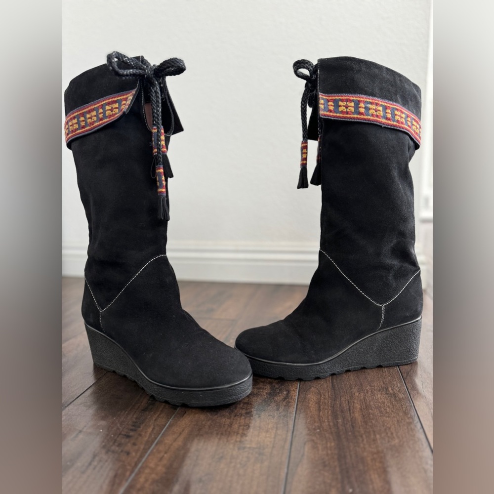Marc Jacobs Women Mid Calf Wedge Black Suede Boots Size 39 US 8.5